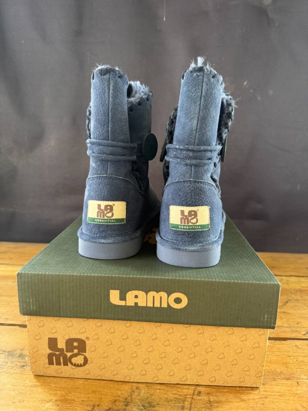 Lomo Navy Suede Button Whipstitched Ankle Boots New in Box Size 8 - Picture 3 of 5